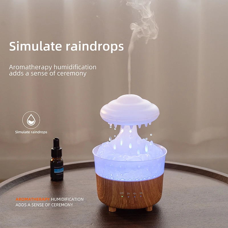 Regen Wolk Nachtlamp - Humidifier met Regenwater Druppel Geluid - 7 Kleur Led Licht - Essential Oil Diffuser Aromatherapie